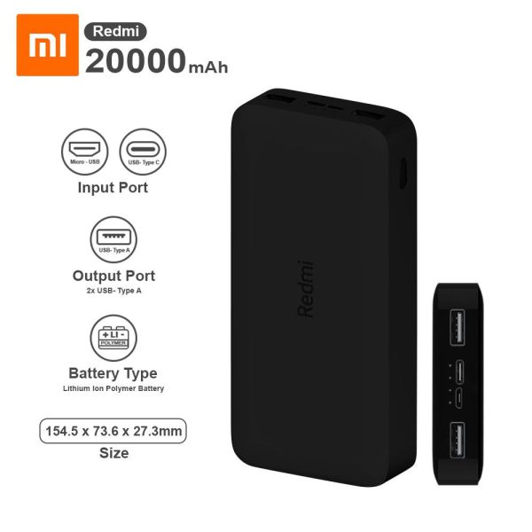 پاوربانک شیائومی Redmi 18w Fast charge ظرفیت 20000 میلی‌آمپر‌ساعت