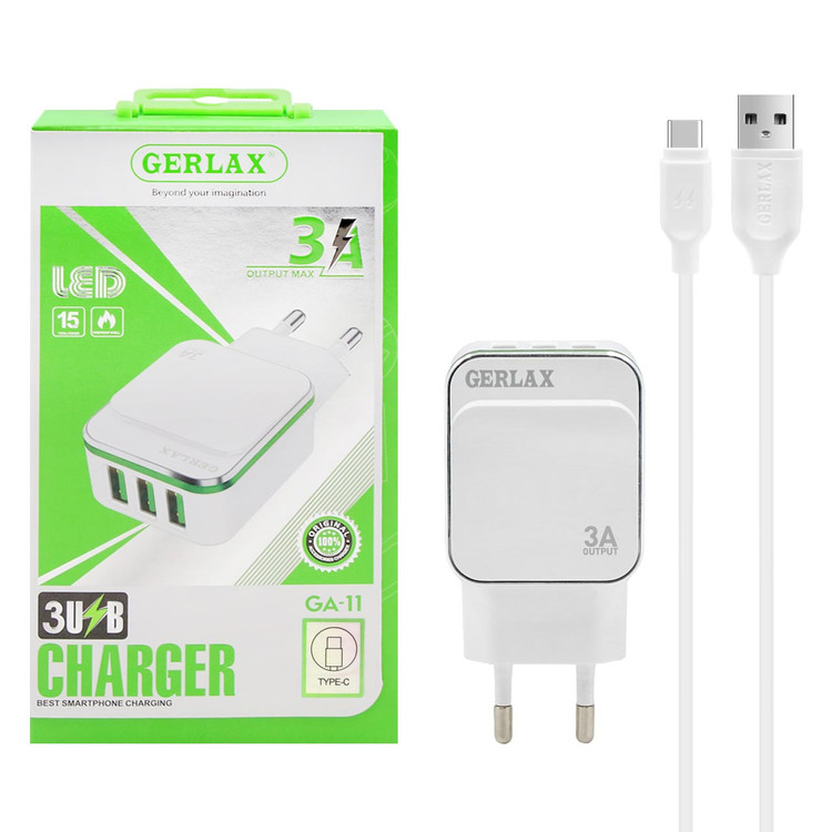 کله شارژر و کابل اصلی جرلکس مدل GA 11 به همراه کابل شارژ تایپ سی