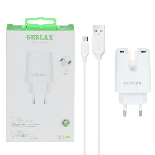 کله شارژر و کابل اصلی جرلکس مدل GA 12 به همراه کابل شارژ تایپ سی